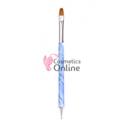 Pensula de unghii cu 2 capete, pentru Gel UV sau Acril cu instrument de punctie Nr 10, art PU69 - limba de pisica